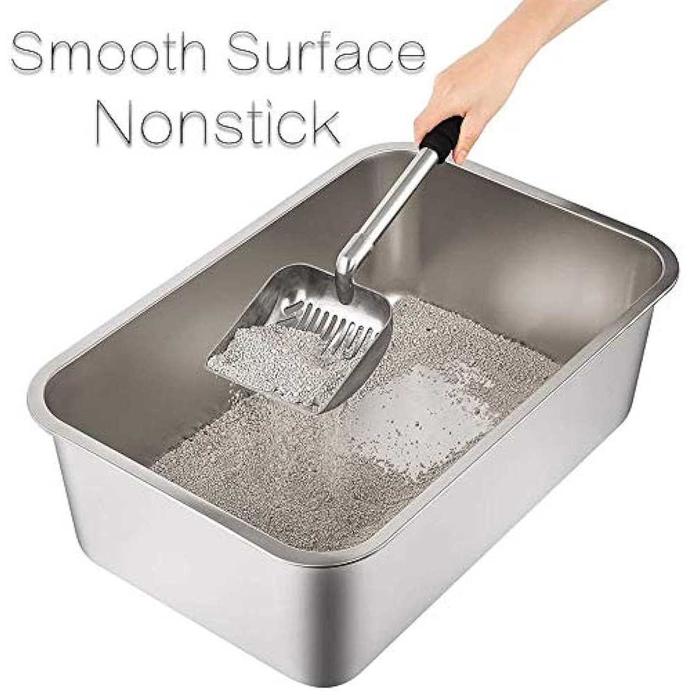 Stainless Steel Litter Box with High Sides and Non Slip Rubber Feet A80786