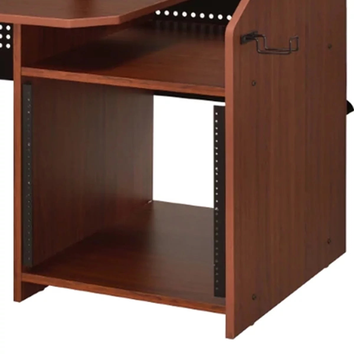 71 Inch Wood Music Desk Studio Workstation, 3 Shelves, Cherry Brown Y6395