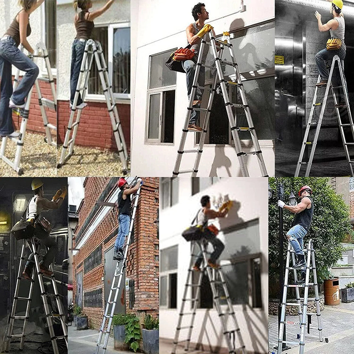 Telescoping 2 in 1 Extension Ladder, 6 FT Herringbone & 12 FT Straight, Lightweight Collapsible with Stabilizer Bar M42316