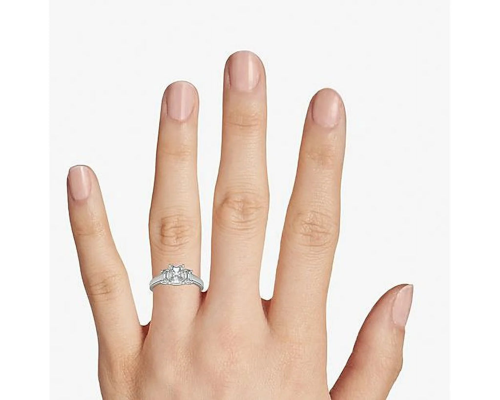 950 Platinum Radiant Cut Real Diamond Three Stone Ring T42020