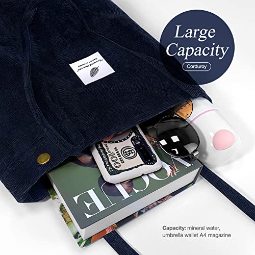 Large Capacity Corduroy Tote Bag with Inner Pockets S6046