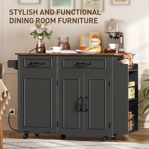 White and Walnut Kitchen Island with Power Outlet and Drop Leaf C73146