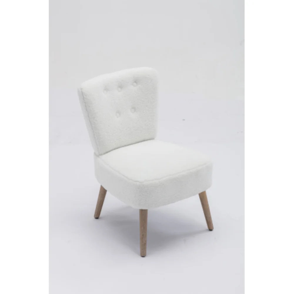White Teddy Fabric Slipper Chair with Wooden Legs S767172