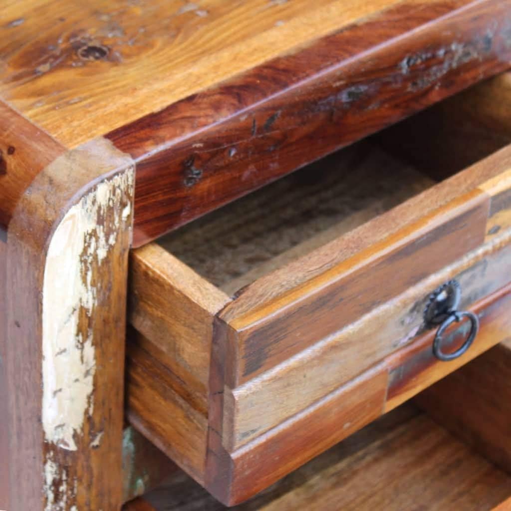 Solid Reclaimed Wood Bedside Cabinet 2 Drawer Nightstand Y4877