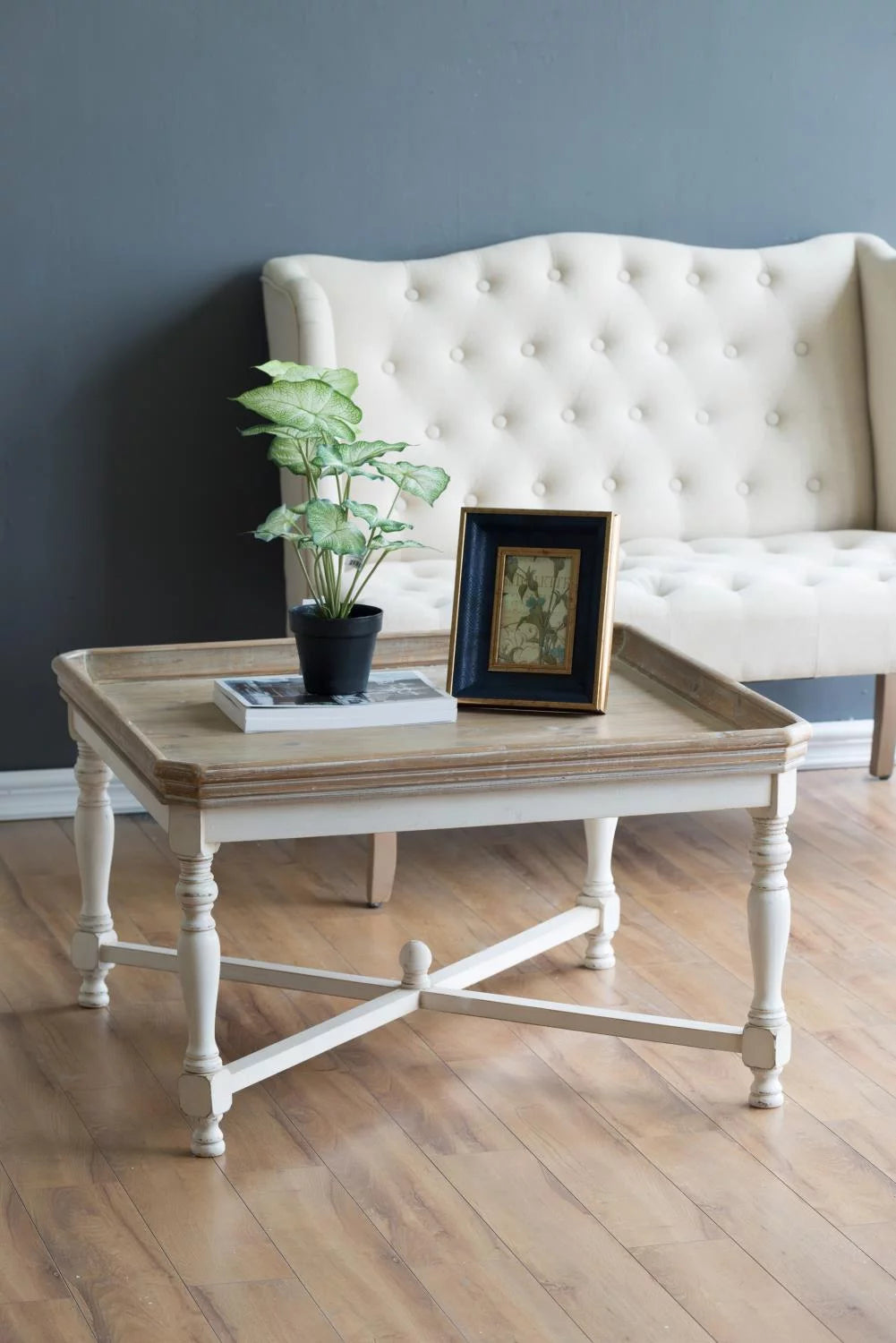 Square Coffee Table with Aged White & Natural Finish X961