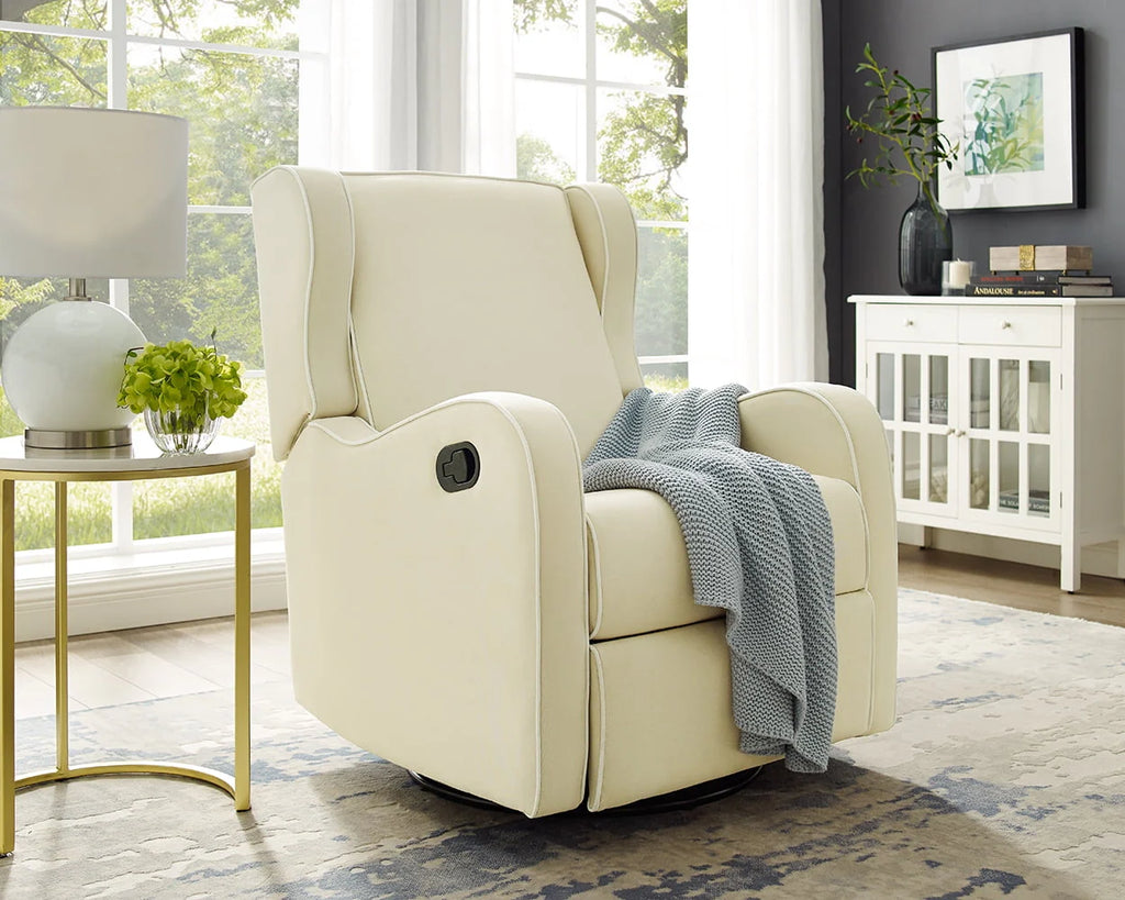 Gray Fabric Upholstered Swivel Gliding Recliner Q9918