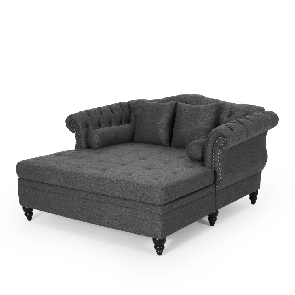 Dark Brown and Charcoal Tufted Chaise Lounge Y833140