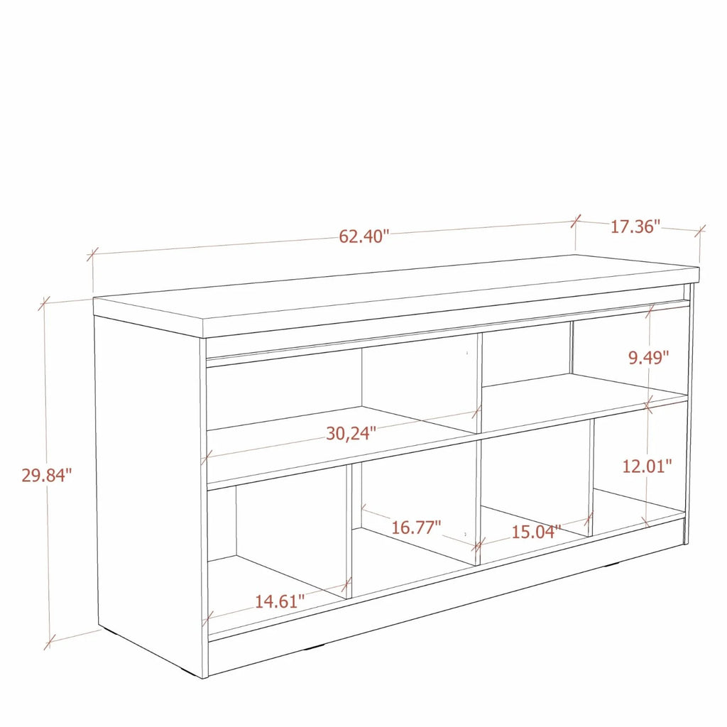 Off White Cinnamon 63" Wood Sideboard with 6 Shelves M132