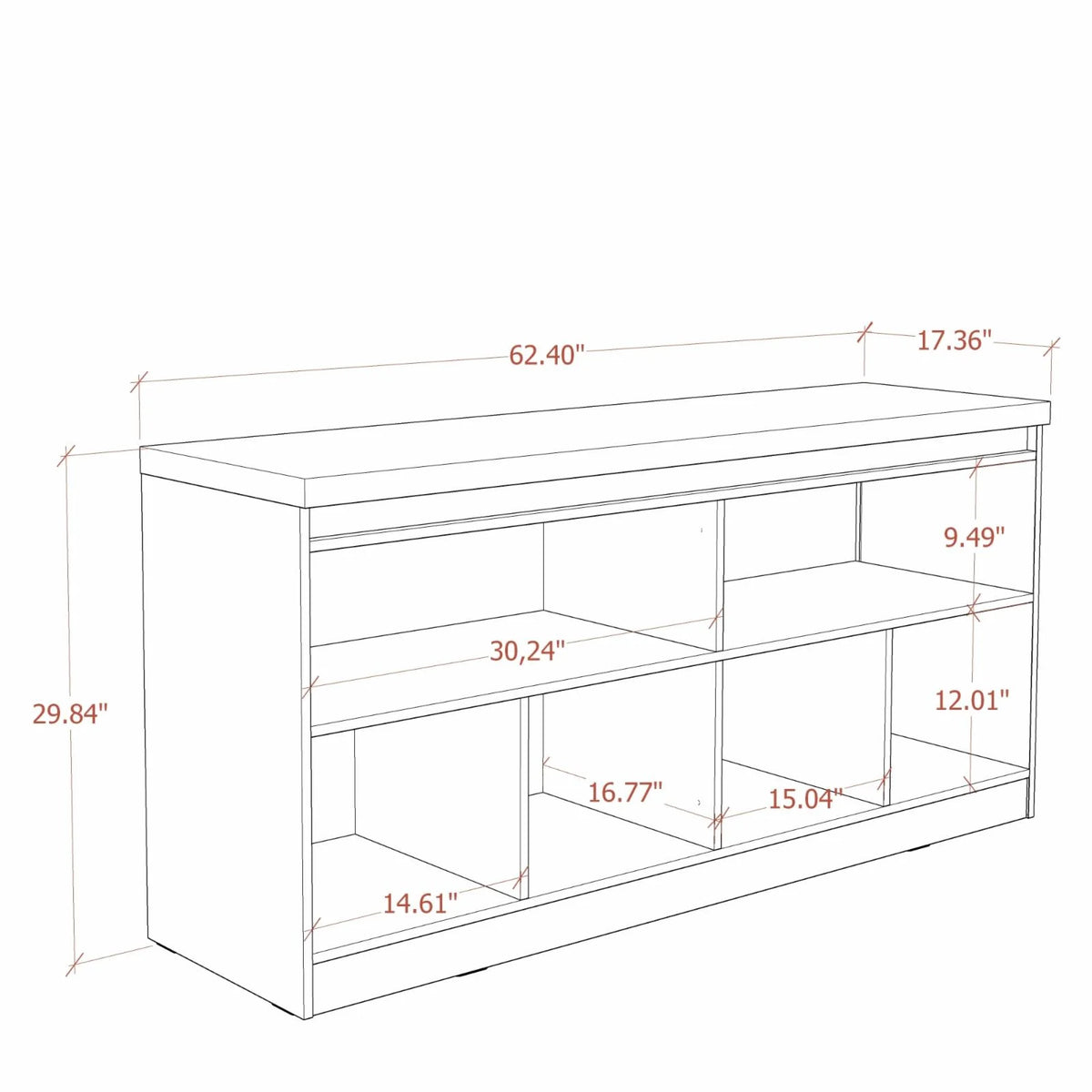 Off White Cinnamon 63" Wood Sideboard with 6 Shelves M132