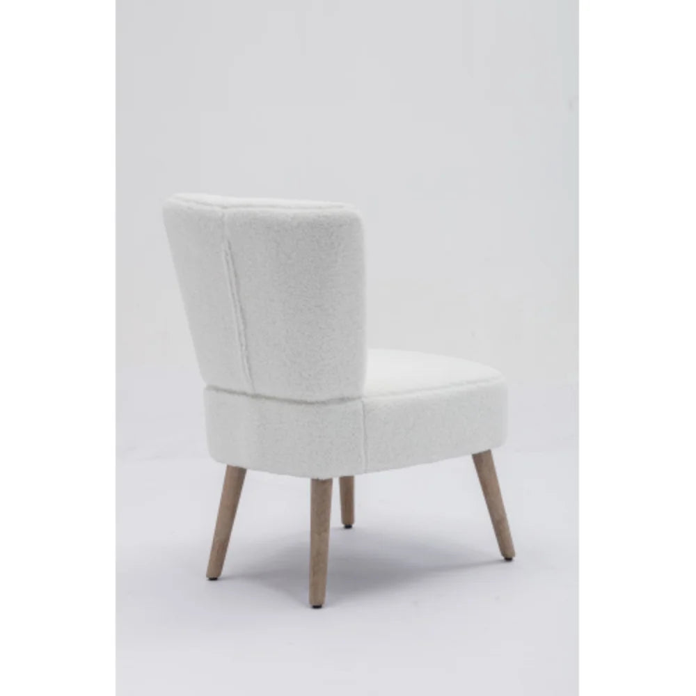 White Teddy Fabric Slipper Chair with Wooden Legs S767172