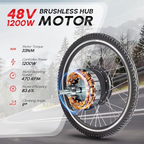 48V 1200W 26" Electric Bike Hub Motor Kit T4379