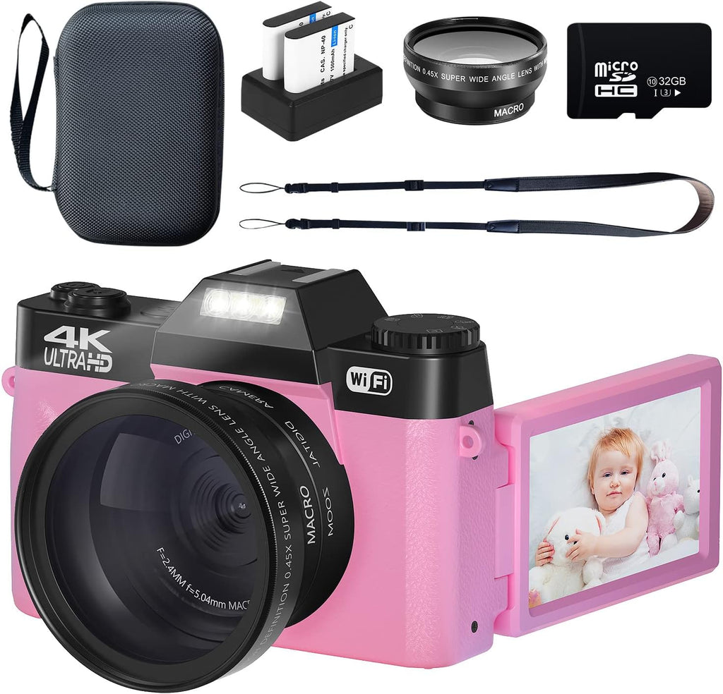 Purple 4K 48MP Digital Camera with WiFi, 32GB SD Card, 2 Batteries V65089