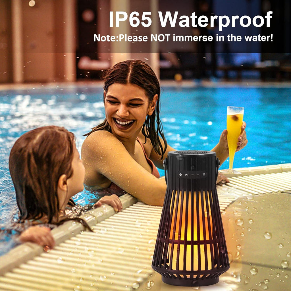 Outdoor Bluetooth Speaker with LED Flickering Flame Effect, Portable Waterproof Wireless Speaker with Wall Mounted Hook M14524