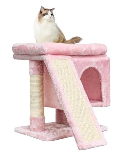 Beige Small Cat Tree with Scratching Post and Cave X868039