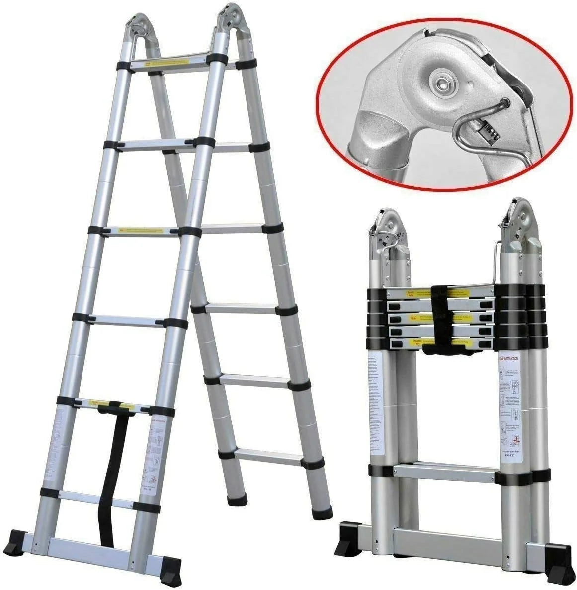 Telescoping 2 in 1 Extension Ladder, 6 FT Herringbone & 12 FT Straight, Lightweight Collapsible with Stabilizer Bar M42316