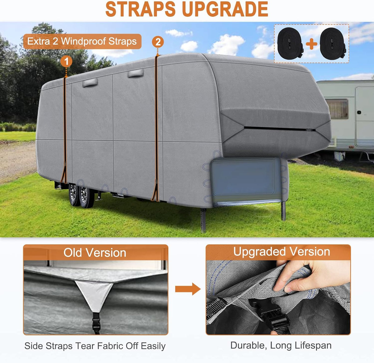 6 Layers 5th Wheel RV Cover with 2Pcs Extra Straps & Gutter Spout Covers T2596