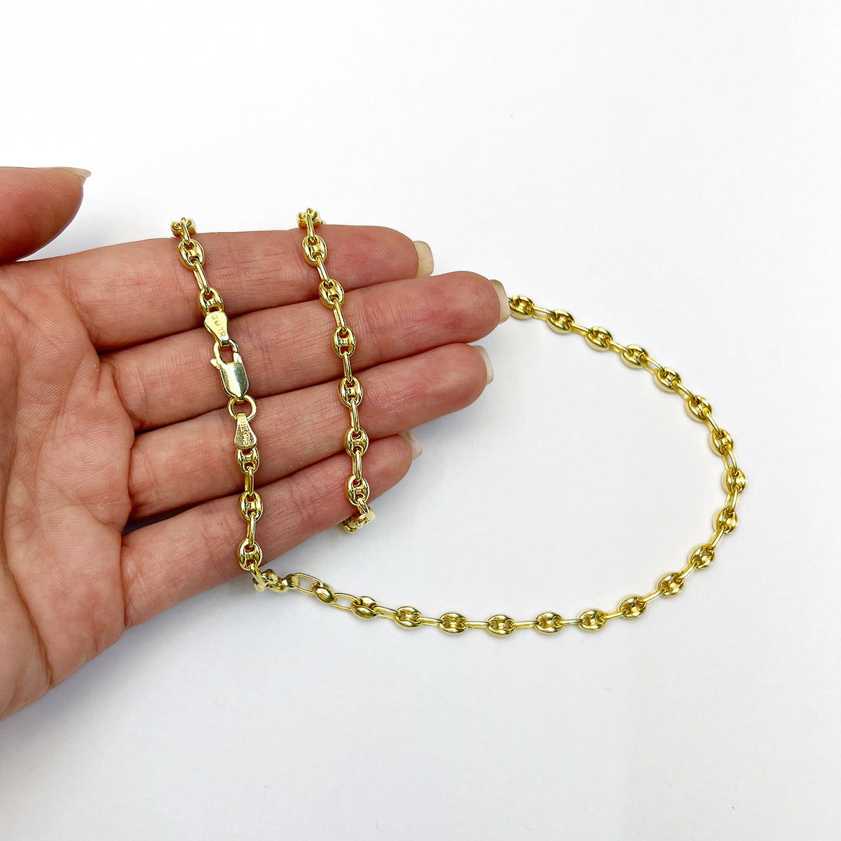 18K Yellow Gold Over Silver Puffed Anchor Chain Necklace 16"-24" Q194