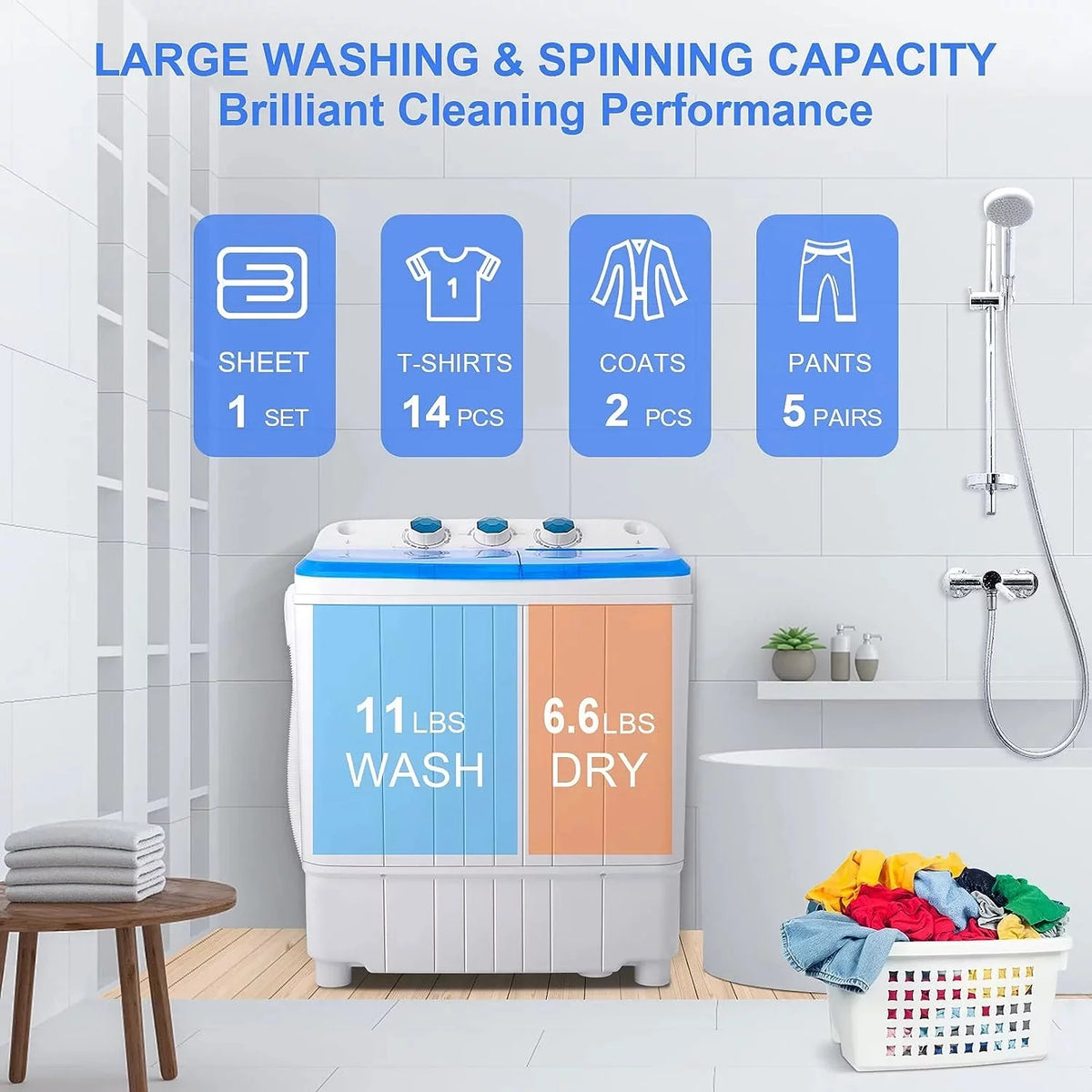 Portable 17.6lbs Twin Tub Washing Machine T37559