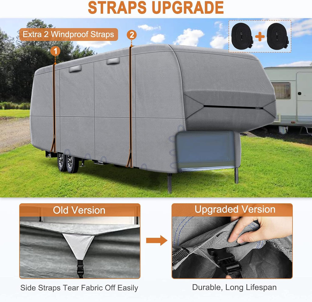 6 Layers 5th Wheel RV Cover with 2Pcs Extra Straps & Gutter Spout Covers T2596
