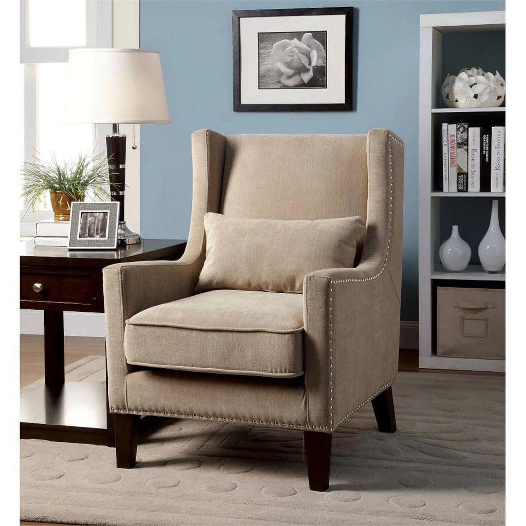 Ivory Fabric Wingback Accent Chair Y385431
