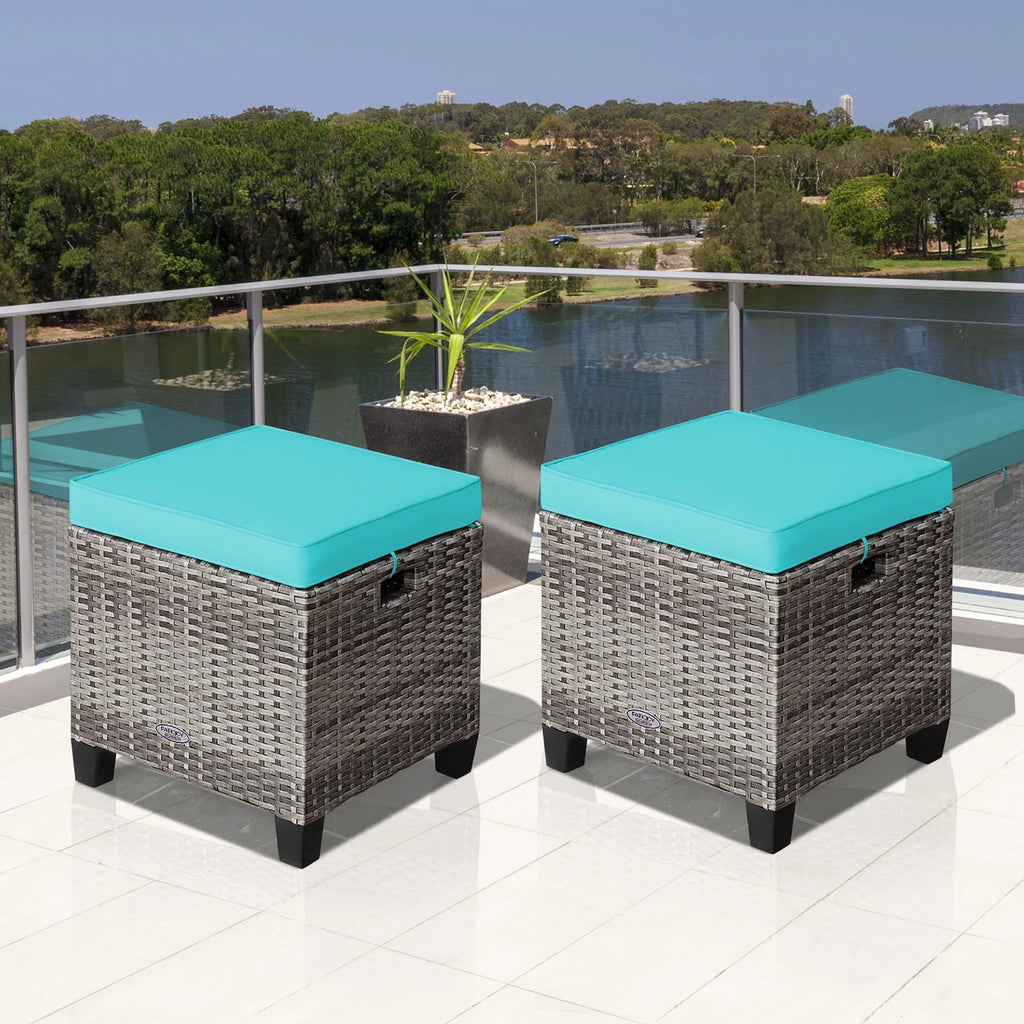 Turquoise Rattan Cushioned Ottoman O2798
