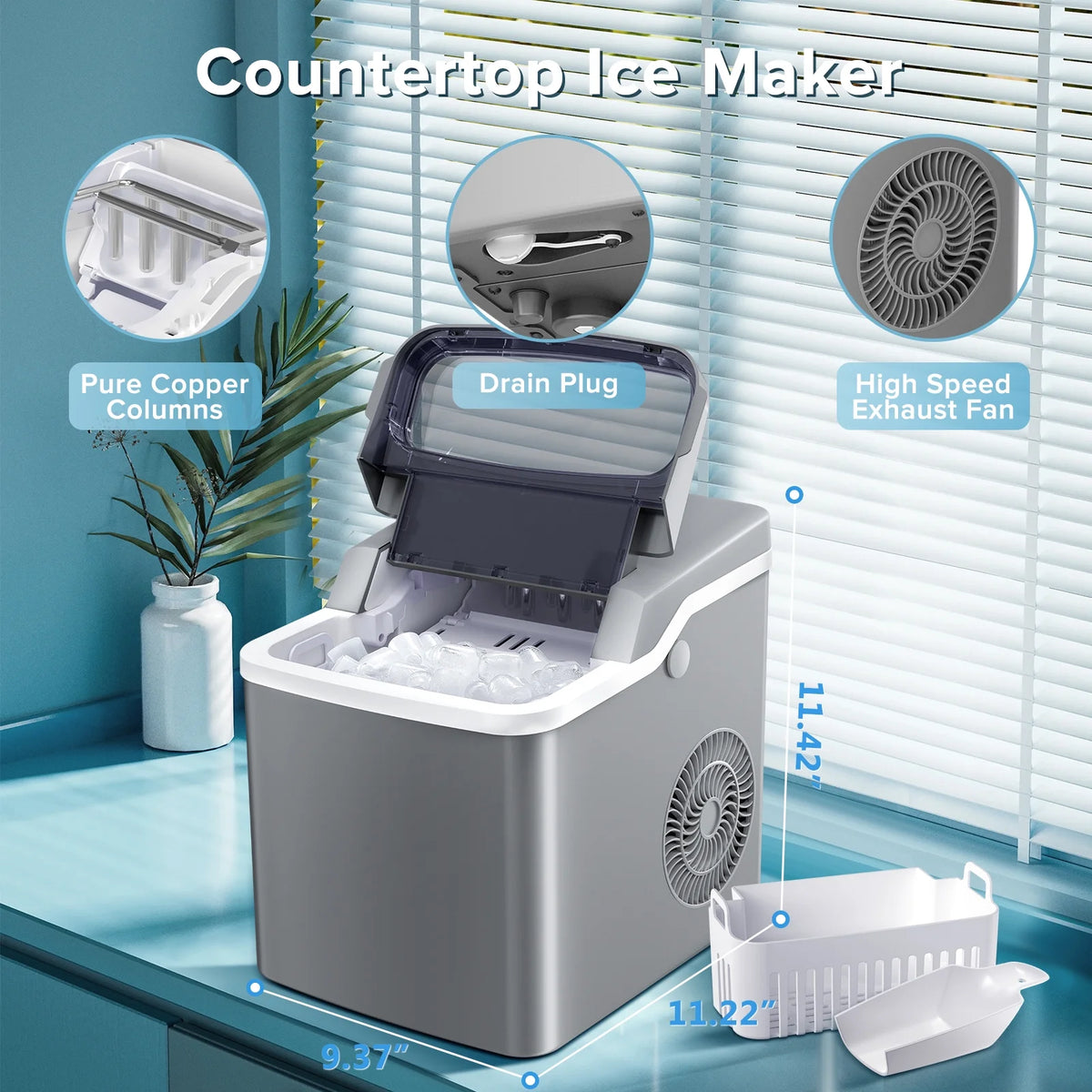 Portable Countertop Ice Maker with Ice Scoop and Basket B5764