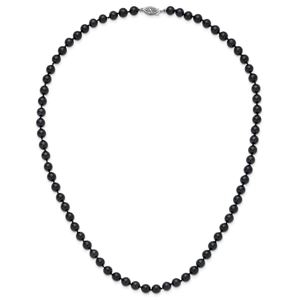 14k White Gold 6-7mm Round Black Akoya Cultured Pearl Necklace M5837