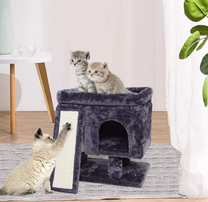Beige Small Cat Tree with Scratching Post and Cave X868039