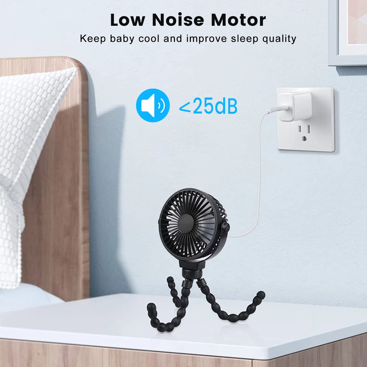 Portable Battery Operated Clip on Fan with Flexible Tripod White U106506