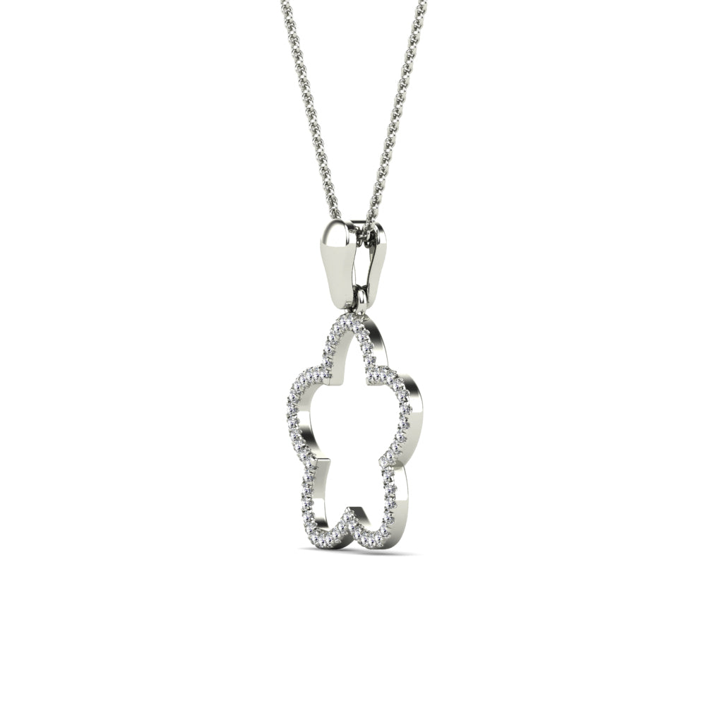 10K White Gold Diamond Clover Pendant Necklace J836