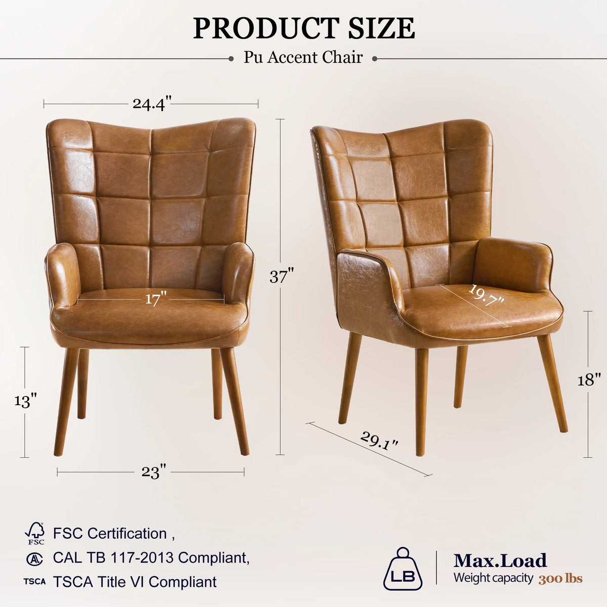 Faux Leather Accent Chair with Wing Side K536