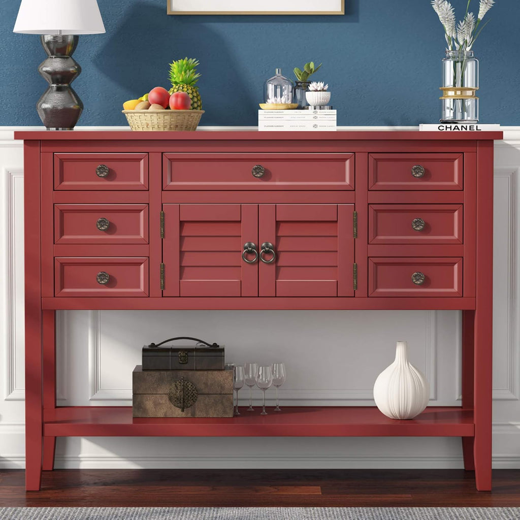 Buffet Table with Cabinet, 7 Storage Drawers and Bottom Shelf K473