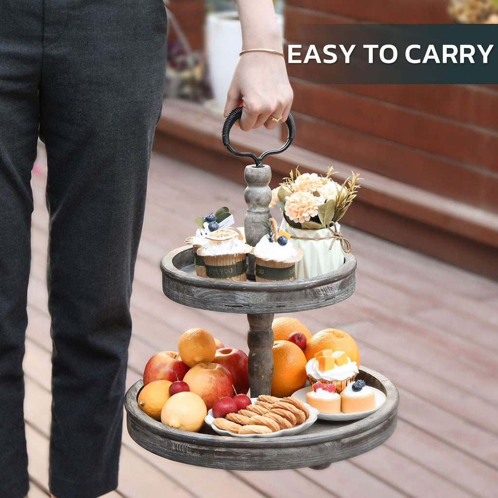 Two Tier Distressed Wood Serving Tray A2785