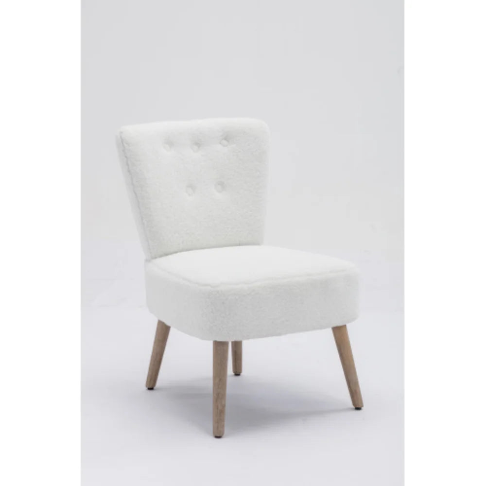 White Teddy Fabric Slipper Chair with Wooden Legs S767172