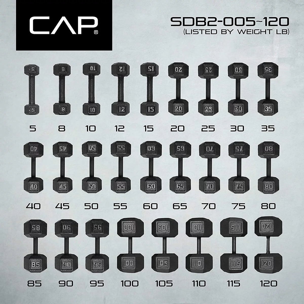 CAP CAST IRON HEX DUMBBELL, BLACK, Single R9340