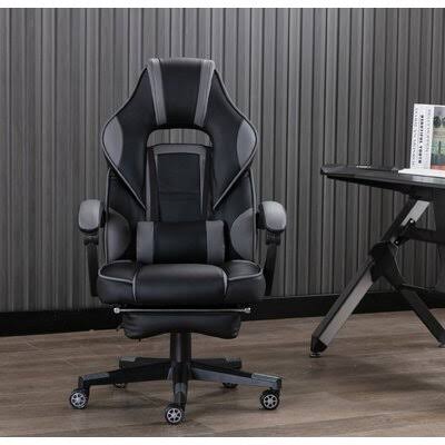 Black/Gray Faux Leather Swiveling PC Game Chair with Footrest P90687