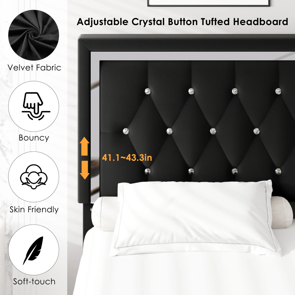 King Size Storage Bed with 4 Drawers, Black Upholstered Platform Bed Frame with Adjustable Headboard W768509