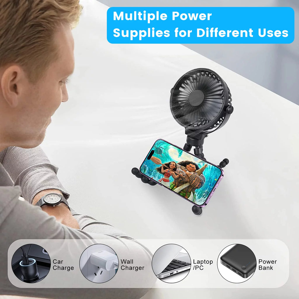 Portable Battery Operated Clip on Fan with Flexible Tripod White U106506