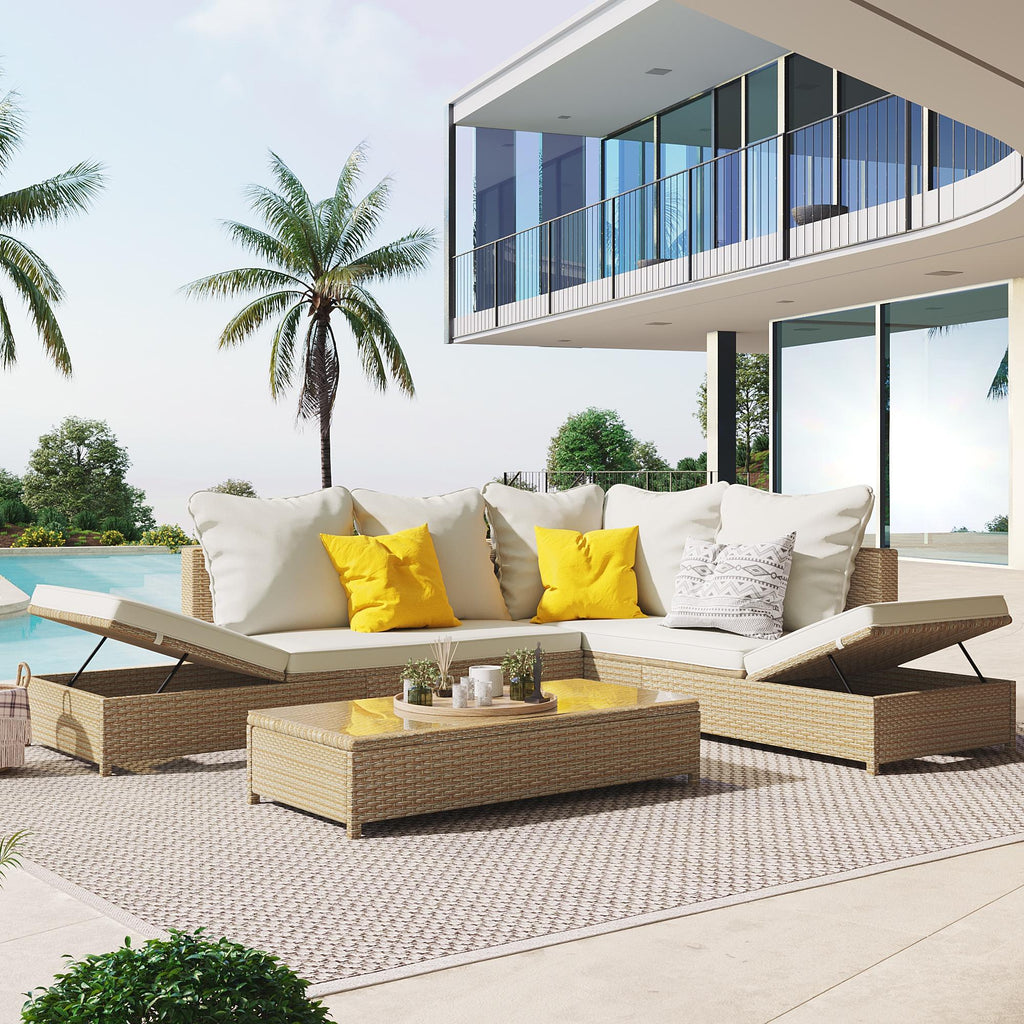 6 Seat PE Rattan Sectional Sofa Set with Adjustable Chaise M501