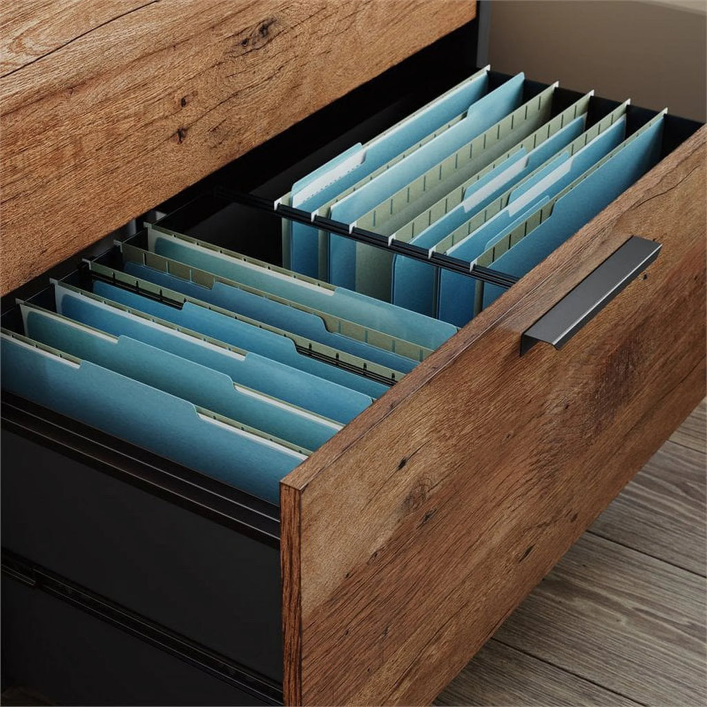 Engineered Wood Lateral File Cabinet in Vintage Oak/Black P123488
