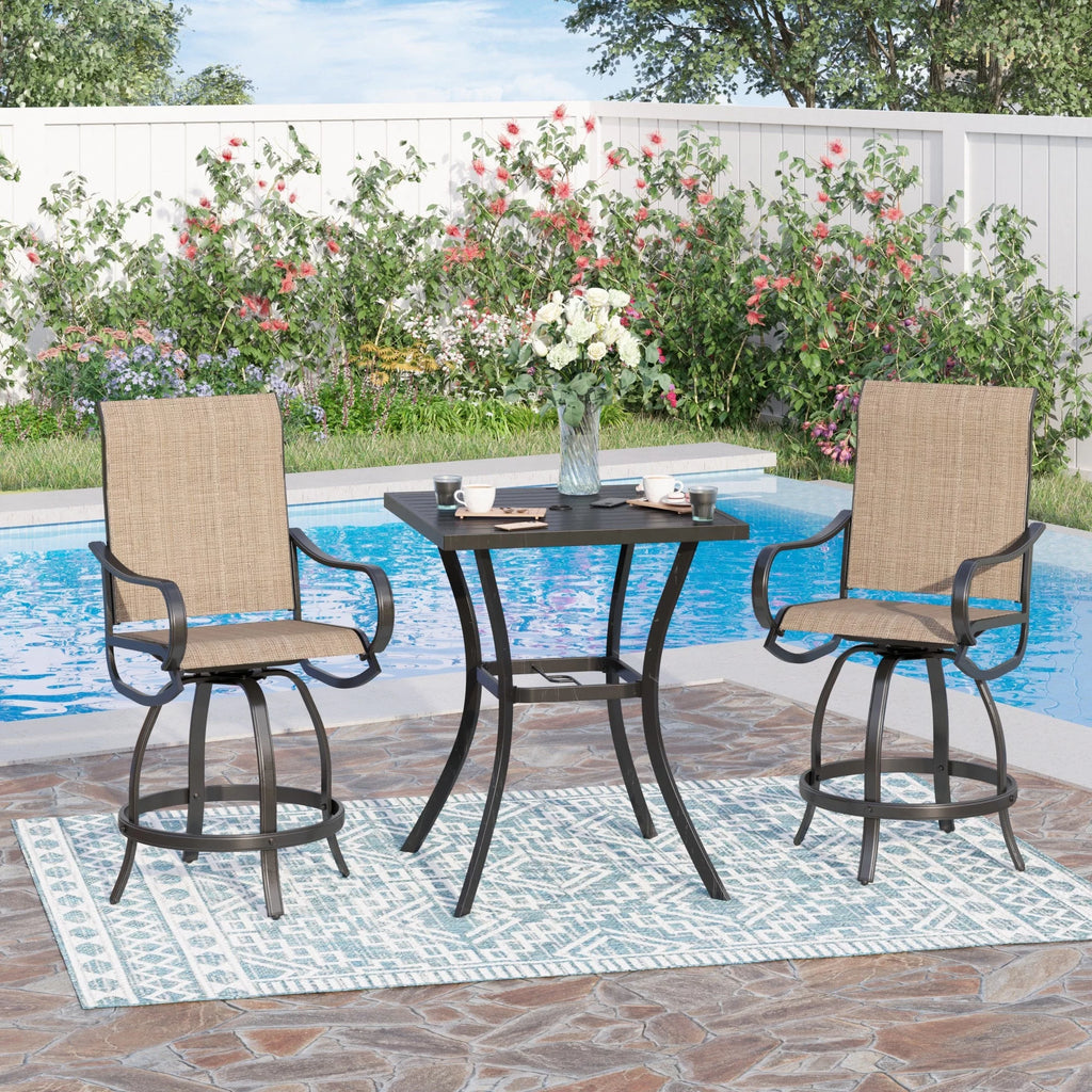 3 Pieces Patio Metal Bar Stools and Table Set L9975