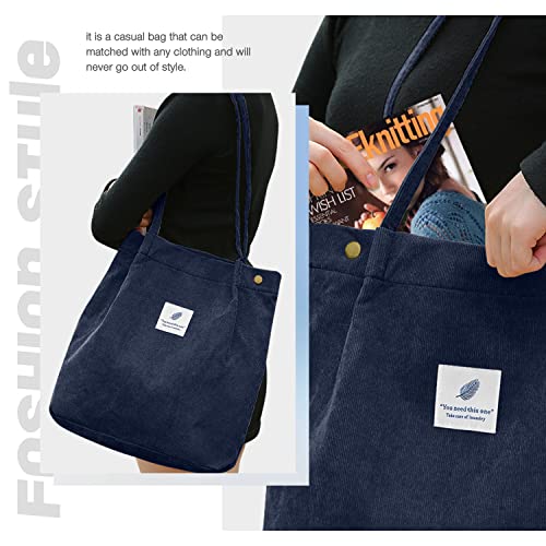 Large Capacity Corduroy Tote Bag with Inner Pockets S6046