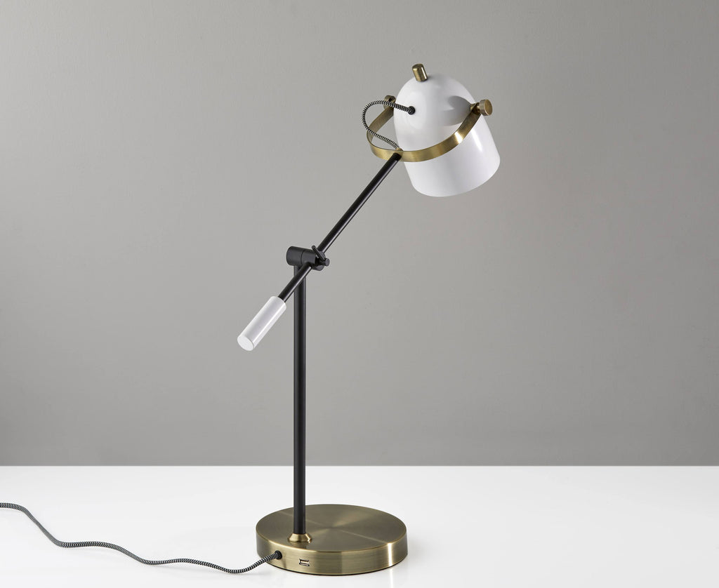Black White and Antique Brass Desk Lamp B830115