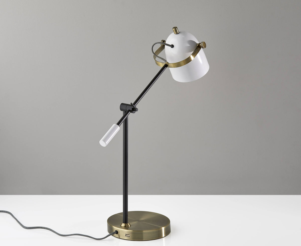 Black White and Antique Brass Desk Lamp B830115
