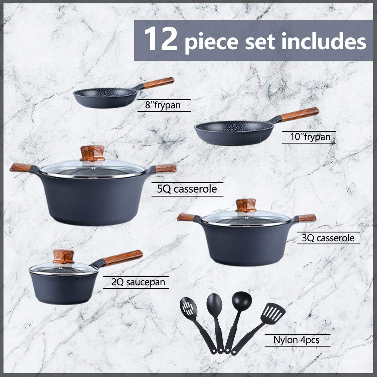 12 Piece Nonstick Die-cast Aluminum Cookware Set E31177