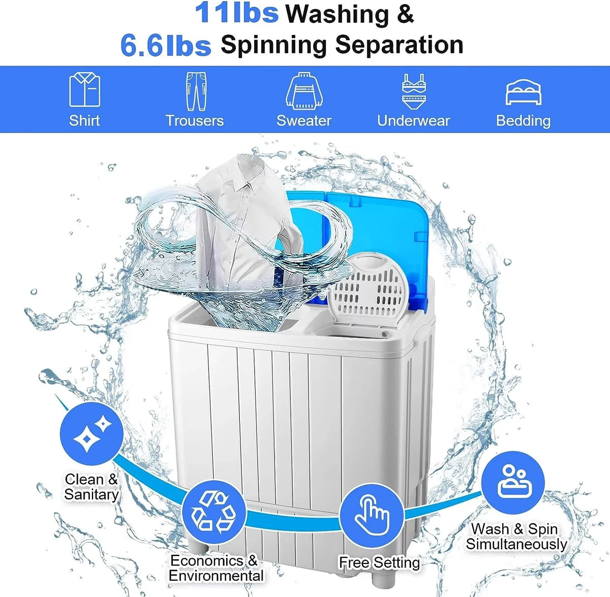 Portable 17.6lbs Twin Tub Washing Machine T37559