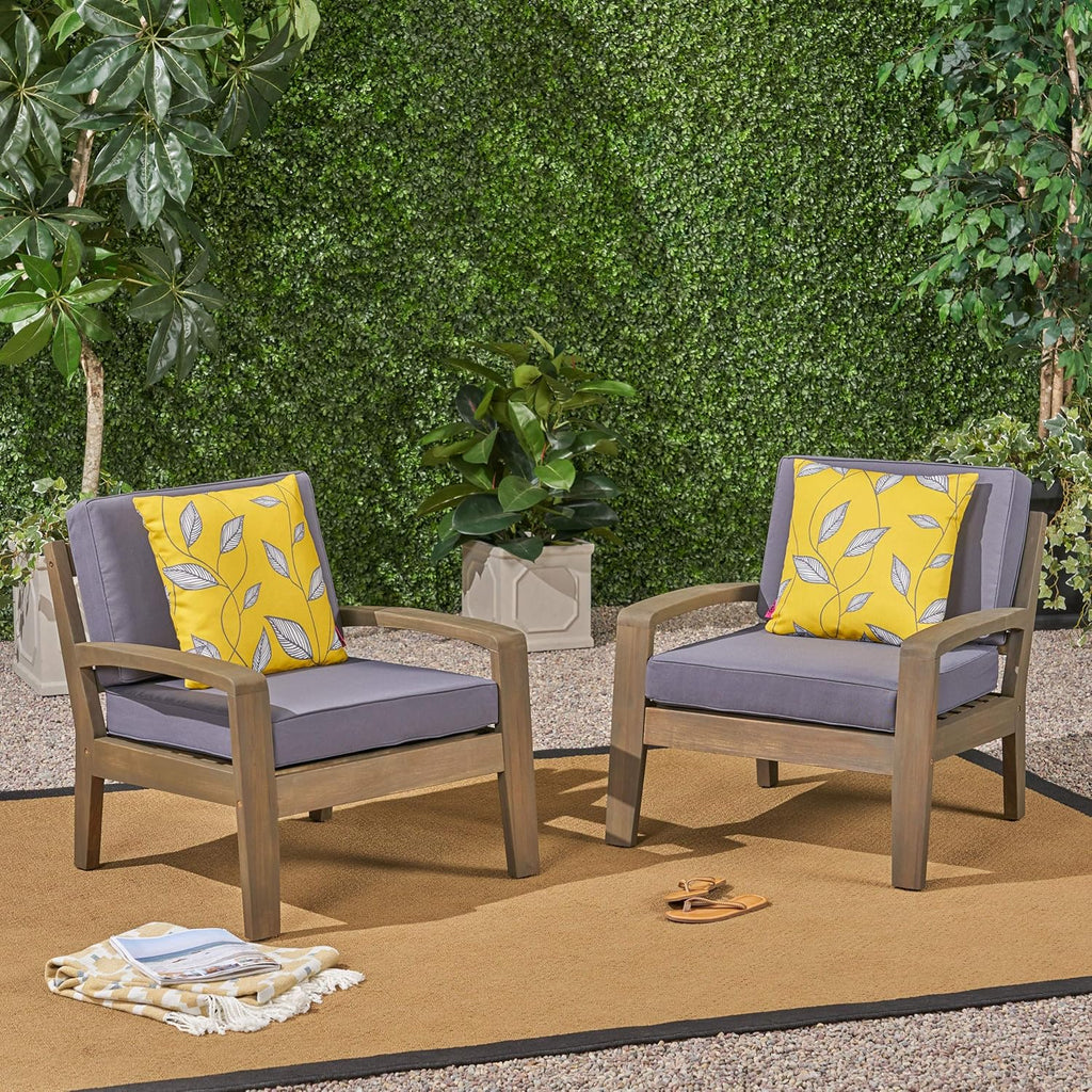 Acacia Wood Club Chairs, Gray, 2-Pcs Set V843507