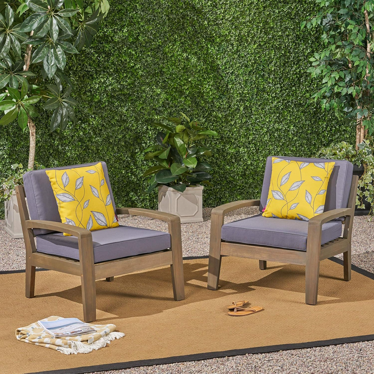 Acacia Wood Club Chairs, Gray, 2-Pcs Set V843507