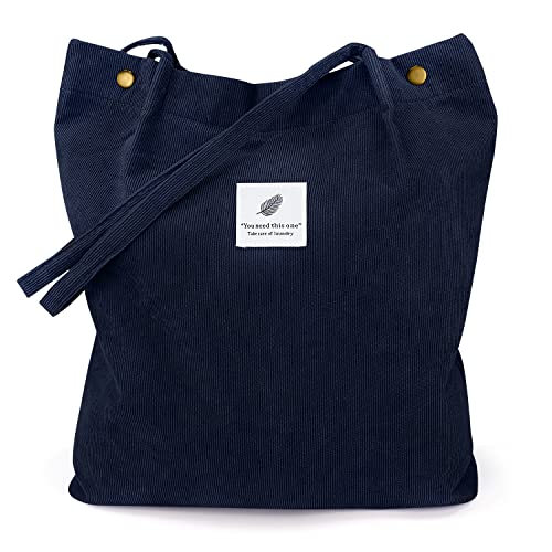 Large Capacity Corduroy Tote Bag with Inner Pockets S6046