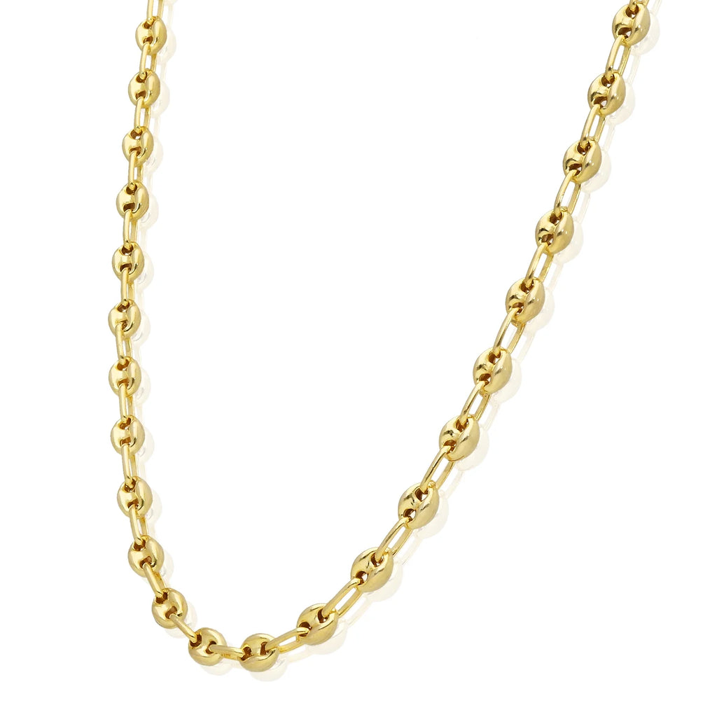 18K Yellow Gold Over Silver Puffed Anchor Chain Necklace 16"-24" Q194